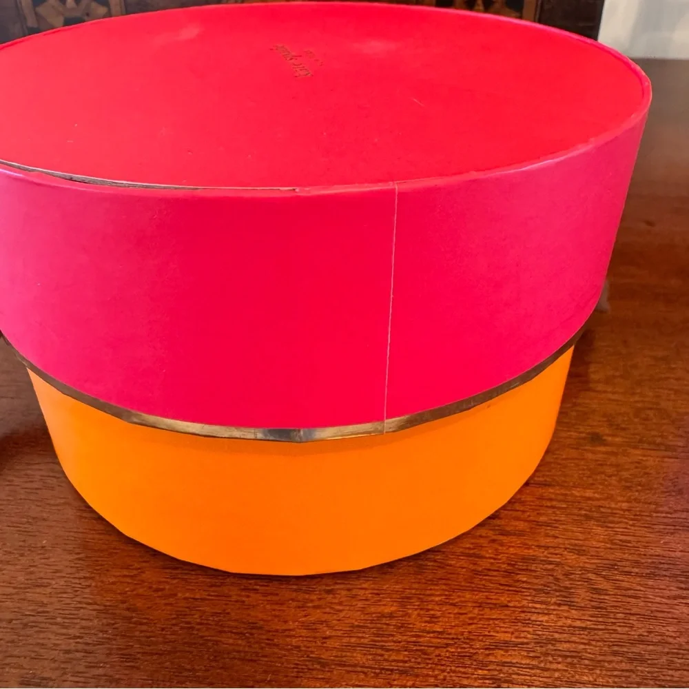 Kate Spade Round Jewelry Keepsake Box Pink Orange Ribbon